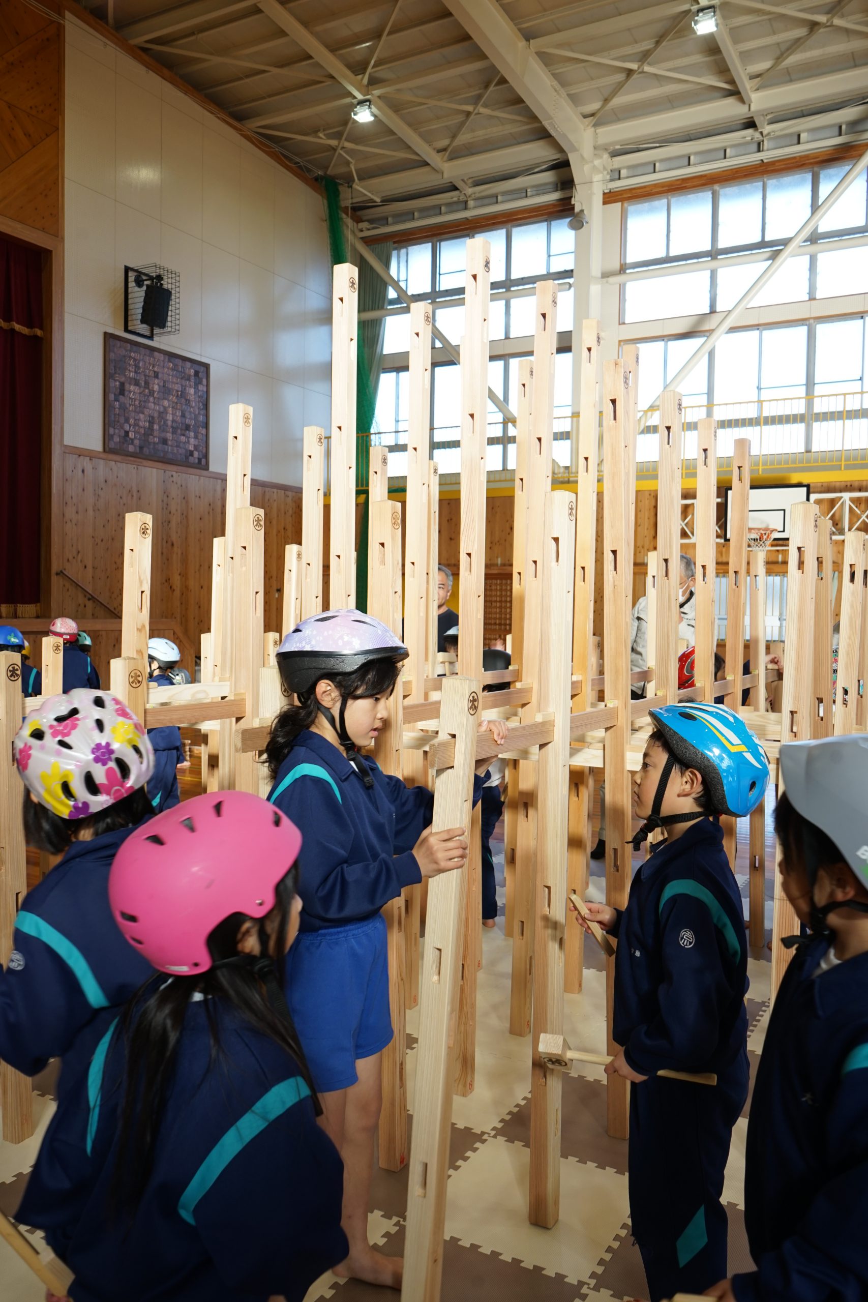 木のジャングルジム、くむんだー、木育、新城市の木育