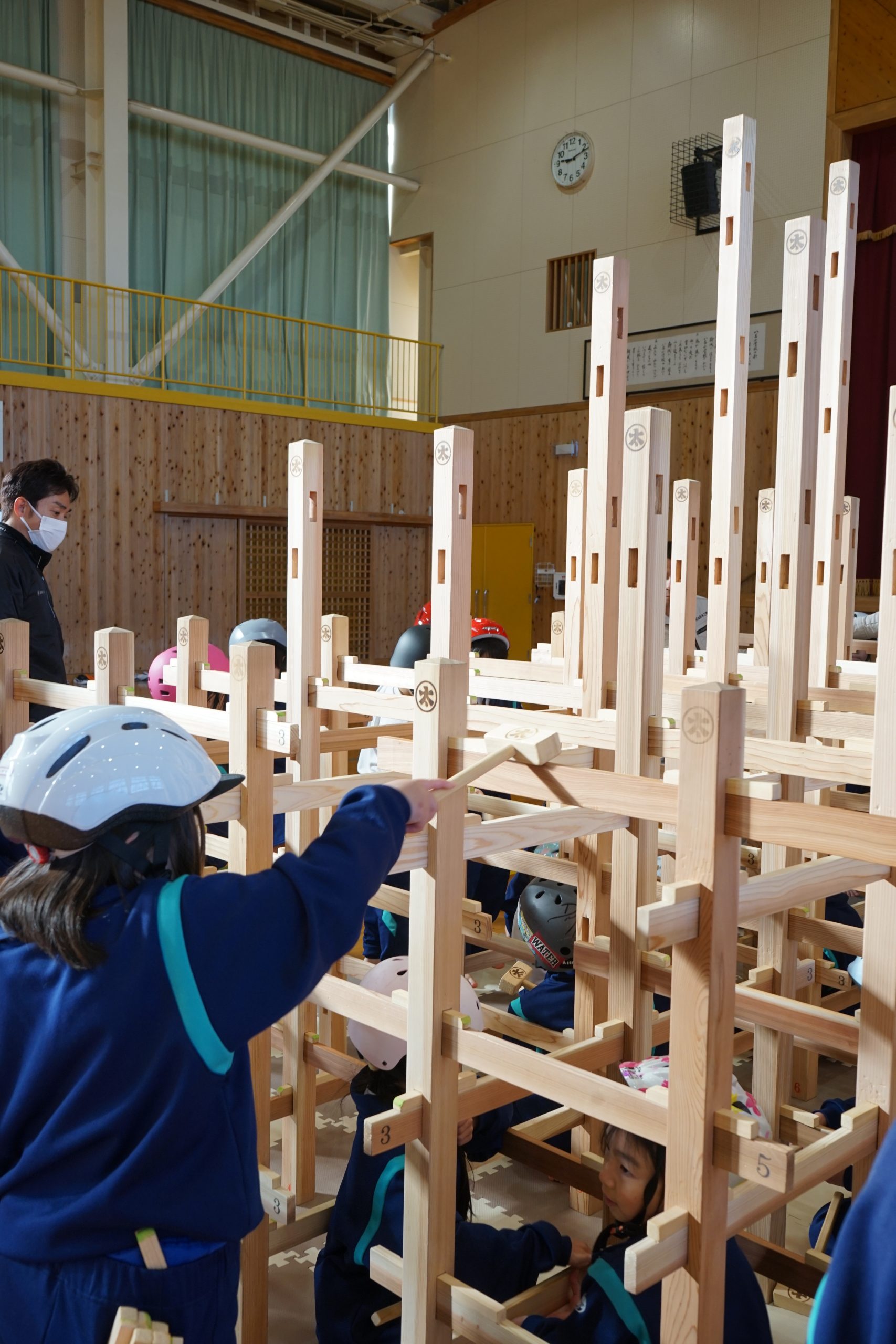 木のジャングルジム、くむんだー、木育、新城市の木育