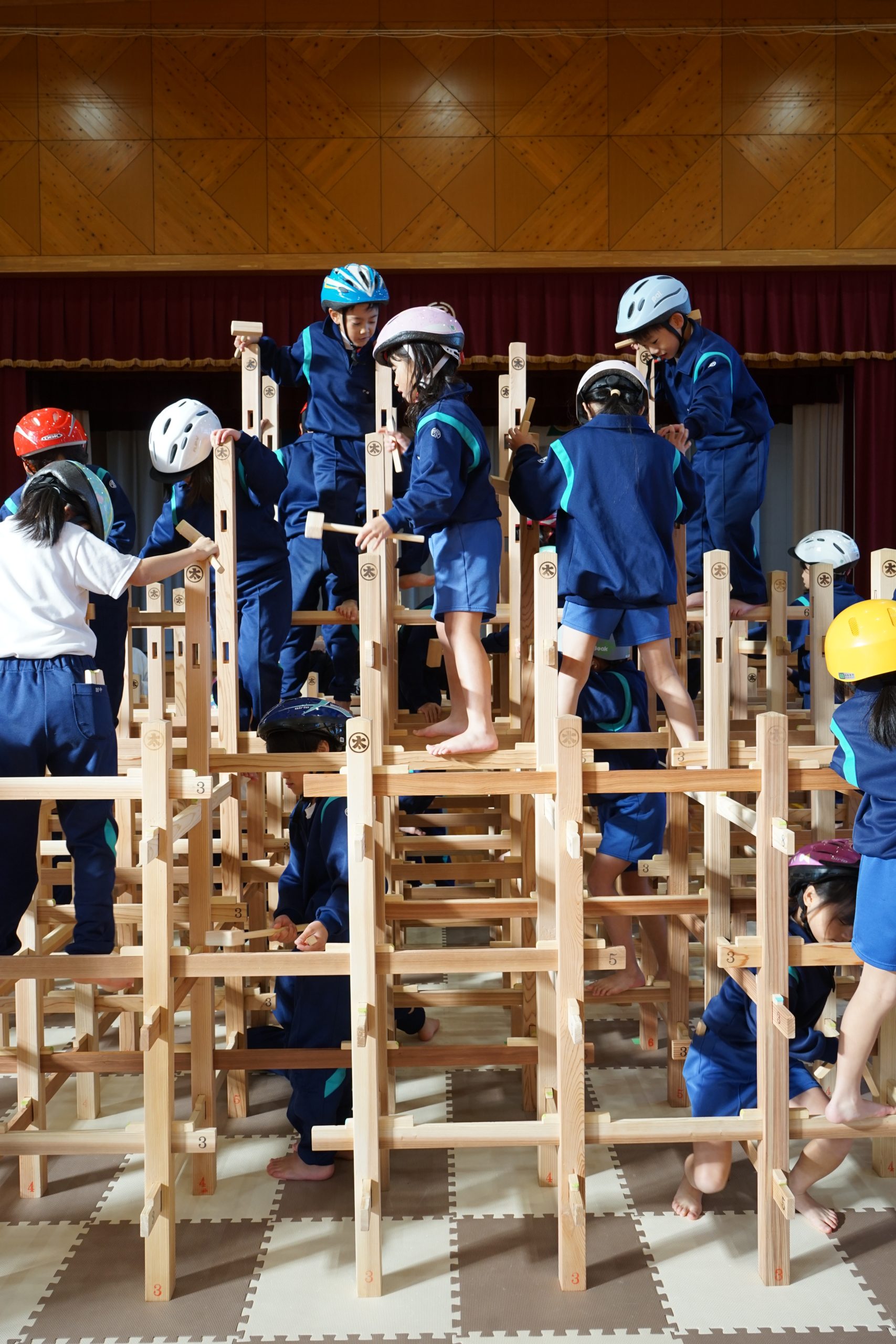 木のジャングルジム、くむんだー、木育、新城市の木育